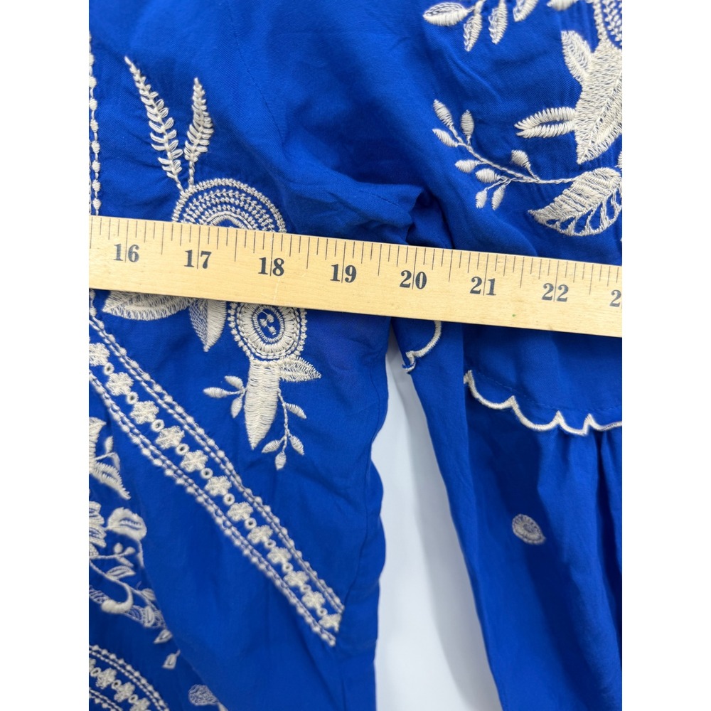 Johnny Was Workshop scalloped Embroidered Blouse Women M Blue Button Front Modal - Picture 5 of 7